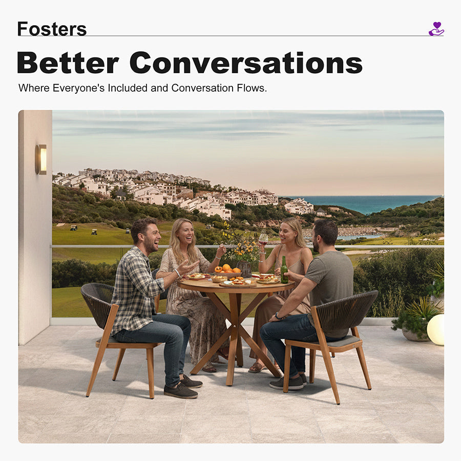 PURPLE LEAF Round Patio Dining Set with Aluminum Frame and Wicker Rattan Dining Chair with Comfortable Cushions for Deck Porch Kitchen Outdoor