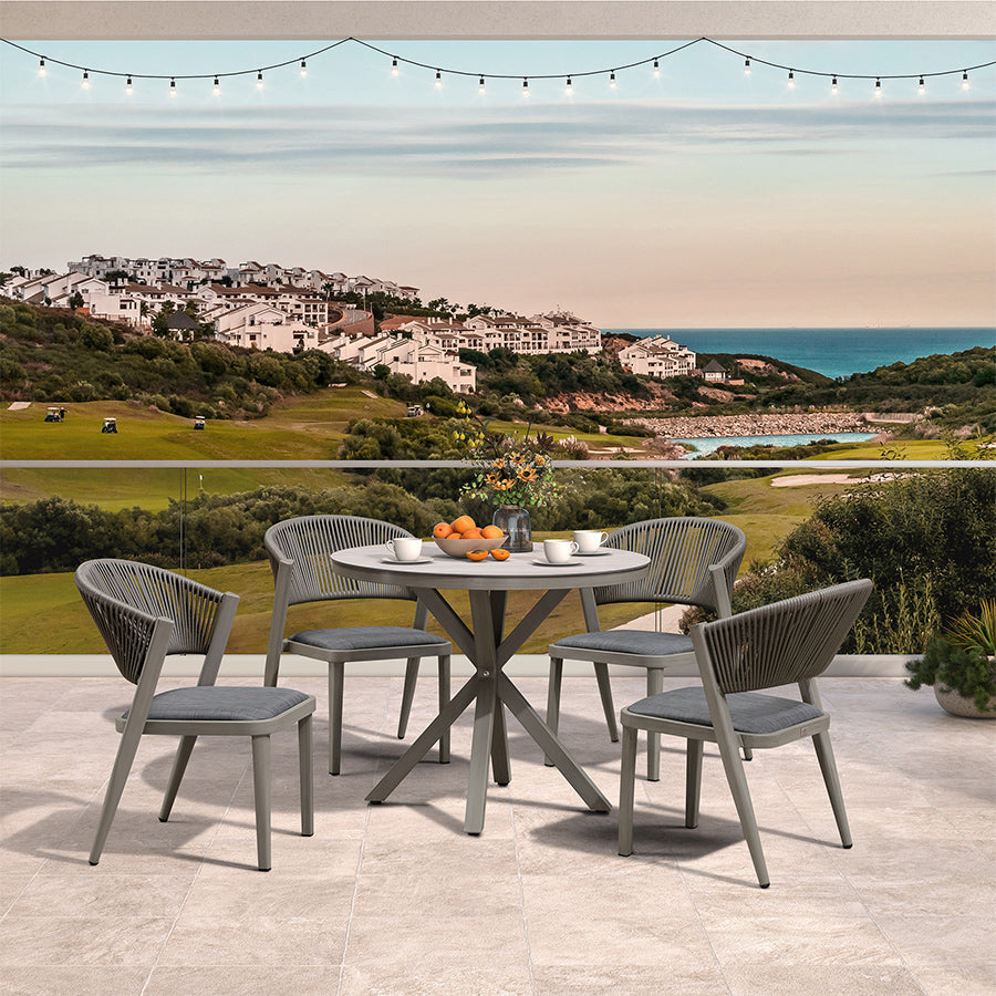 PURPLE LEAF Round Patio Dining Set with Aluminum Frame and Wicker Rattan Dining Chair with Comfortable Cushions for Deck Porch Kitchen Outdoor