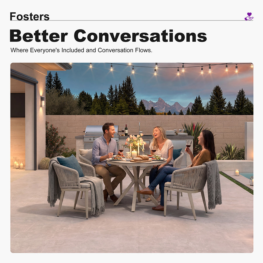 PURPLE LEAF Round Patio Dining Set with Aluminum Frame and Wicker Rattan Dining Chair with Comfortable Cushions for Deck Porch Kitchen Outdoor