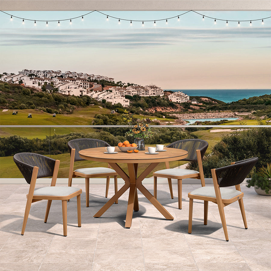 PURPLE LEAF Round Patio Dining Set with Aluminum Frame and Wicker Rattan Dining Chair with Comfortable Cushions for Deck Porch Kitchen Outdoor