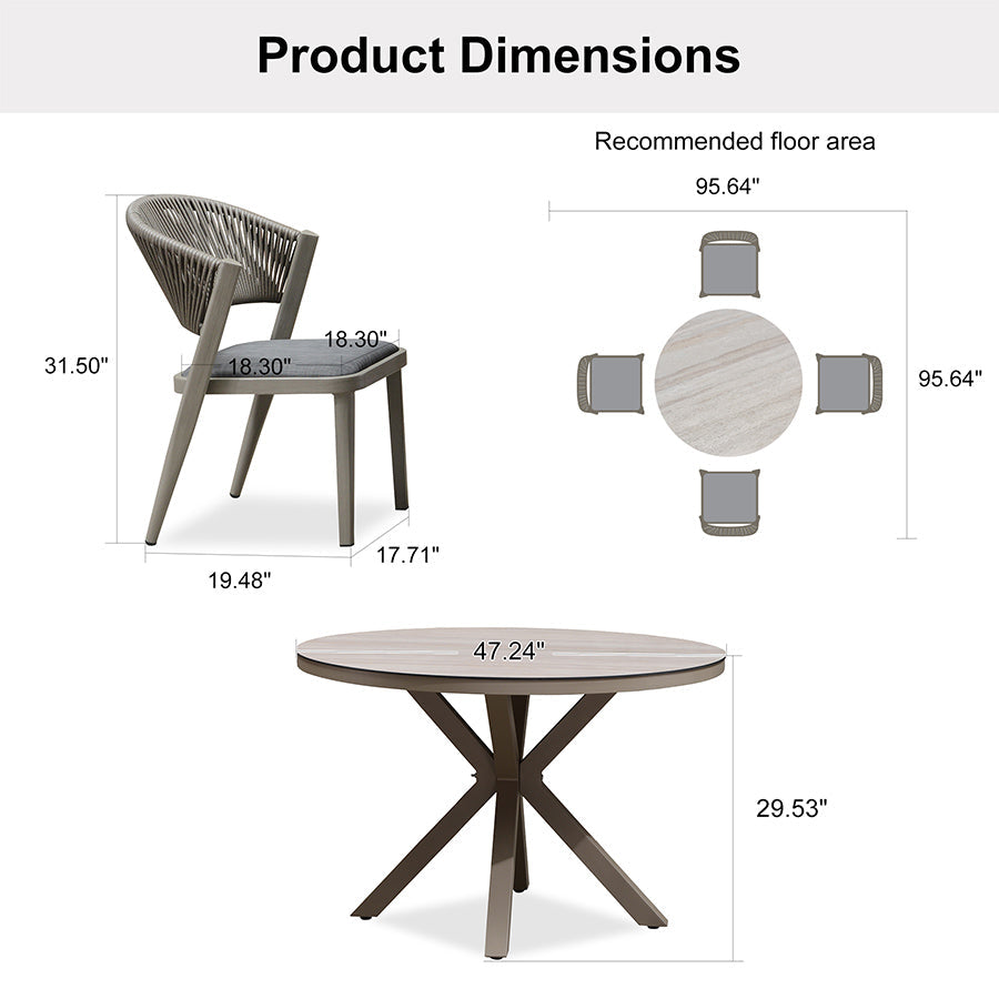 PURPLE LEAF Round Patio Dining Set with Aluminum Frame and Wicker Rattan Dining Chair with Comfortable Cushions for Deck Porch Kitchen Outdoor