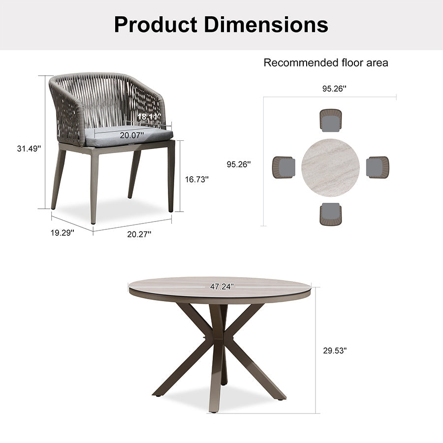 PURPLE LEAF Round Patio Dining Set with Aluminum Frame and Wicker Rattan Dining Chair with Comfortable Cushions for Deck Porch Kitchen Outdoor