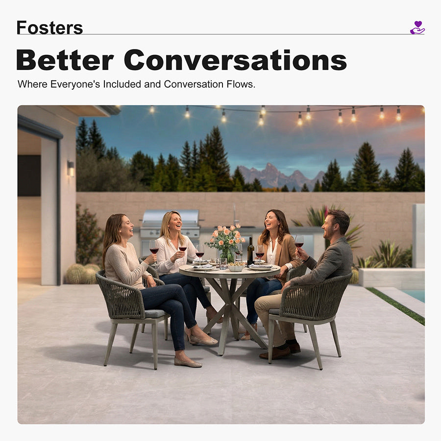 PURPLE LEAF Round Patio Dining Set with Aluminum Frame and Wicker Rattan Dining Chair with Comfortable Cushions for Deck Porch Kitchen Outdoor