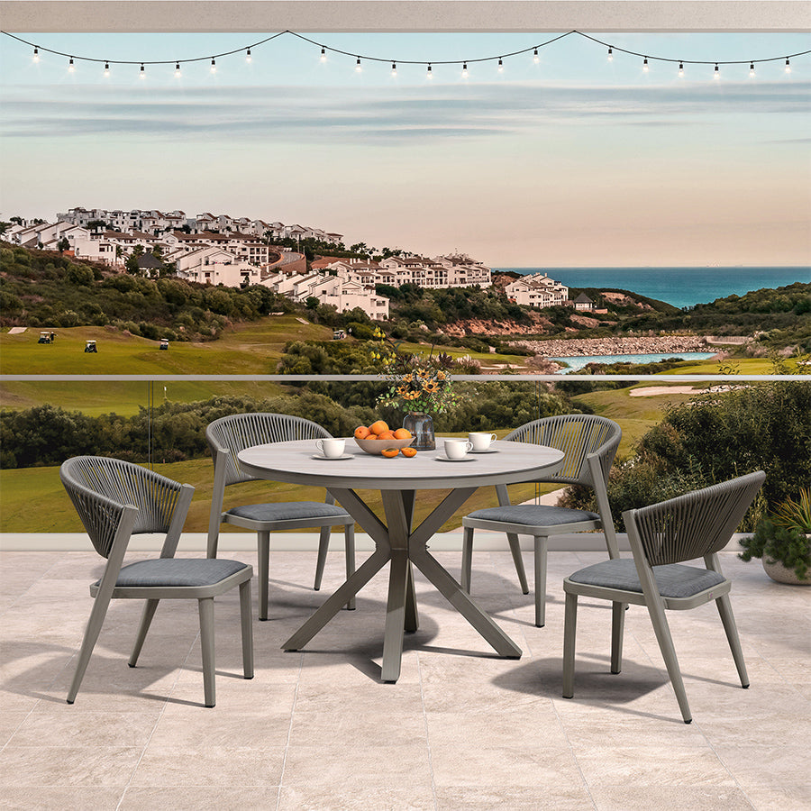 PURPLE LEAF Round Patio Dining Set with Aluminum Frame and Wicker Rattan Dining Chair with Comfortable Cushions for Deck Porch Kitchen Outdoor
