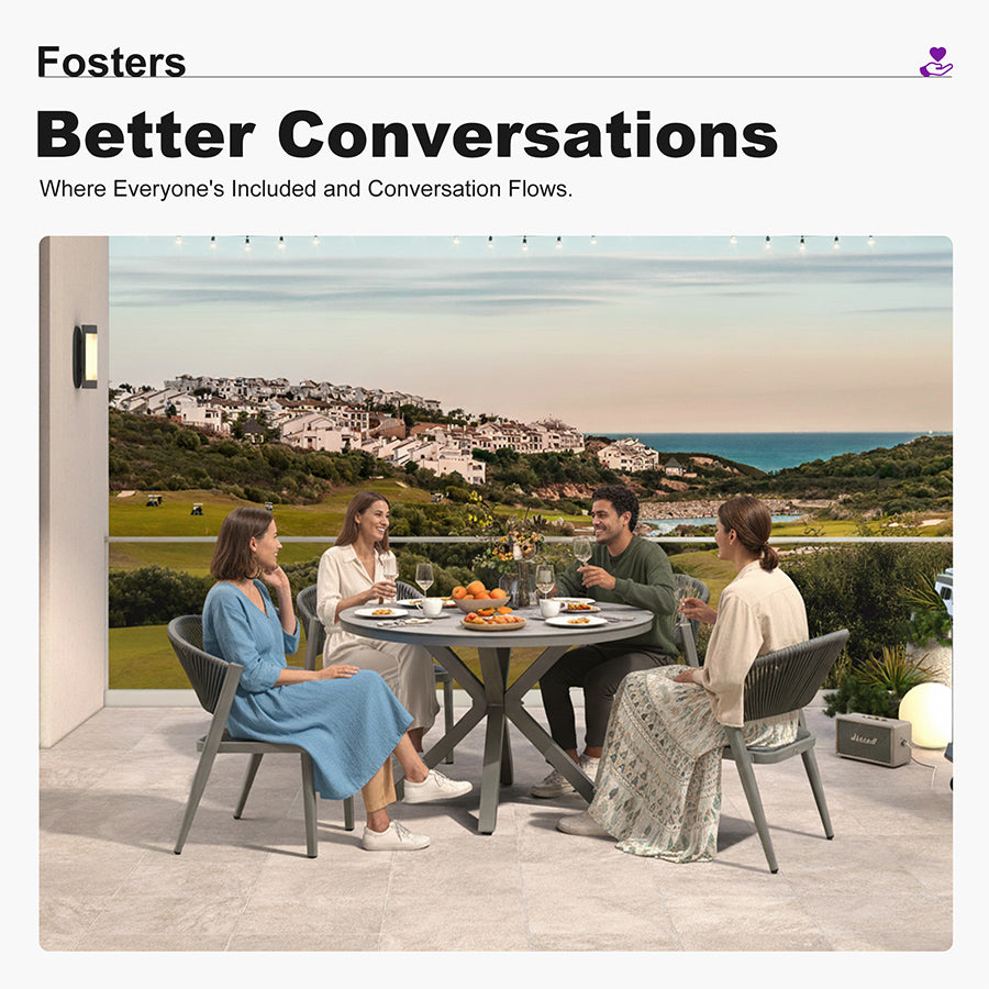 PURPLE LEAF Round Patio Dining Set with Aluminum Frame and Wicker Rattan Dining Chair with Comfortable Cushions for Deck Porch Kitchen Outdoor