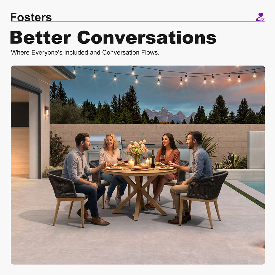 PURPLE LEAF Round Patio Dining Set with Aluminum Frame and Wicker Rattan Dining Chair with Comfortable Cushions for Deck Porch Kitchen Outdoor