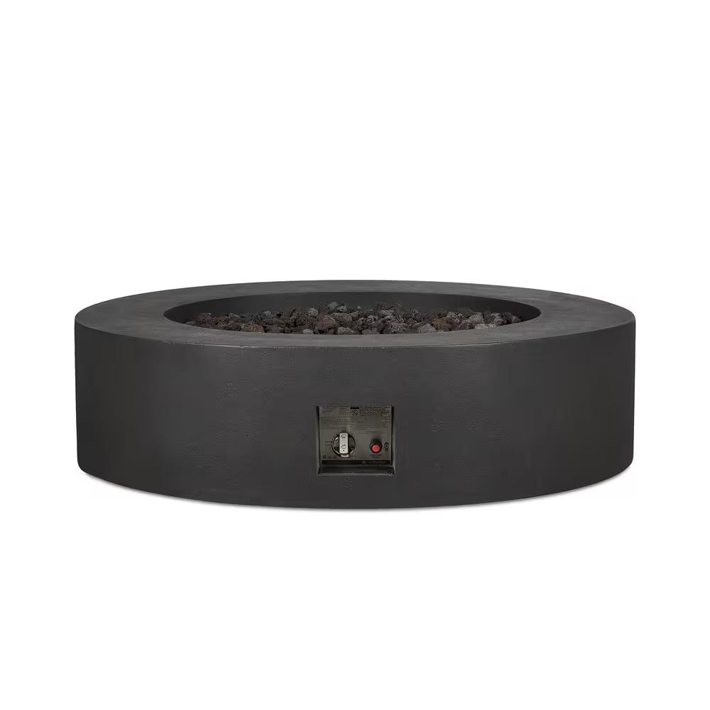 Jensen Co. Brookhurst 43 In. W X 13 In. H round Outdoor GFRC Liquid Propane Fire Pit in Carbon with Lava Rocks