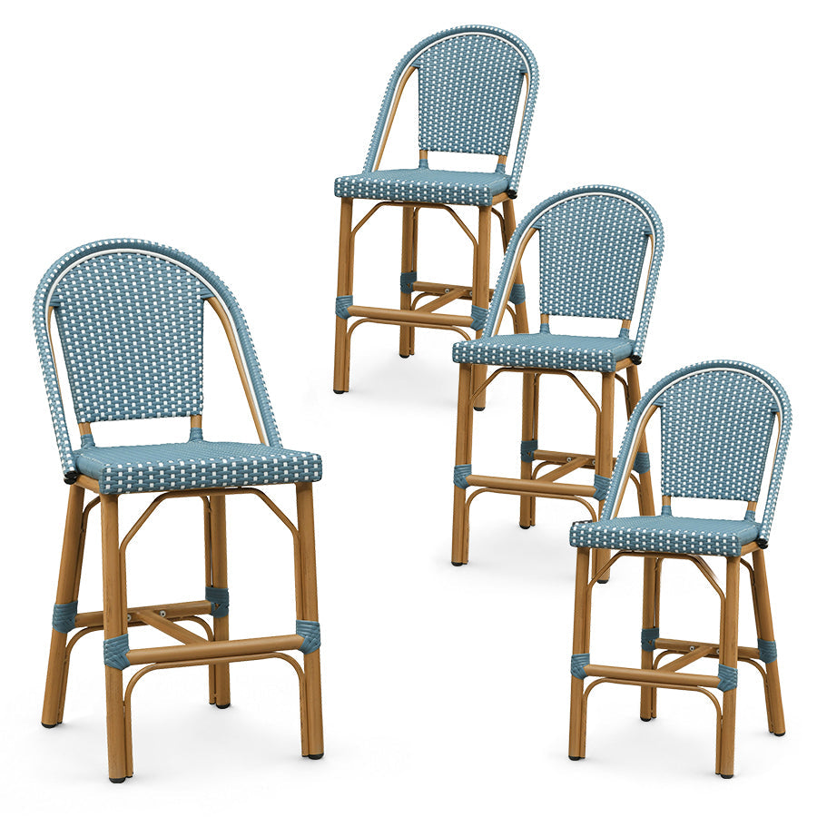 PURPLE LEAF Patio French Counter Stool Set of 2 Outdoor Backrest Barstools Aluminum Frame Woven Rattan for Indoor Kitchen Garden Balcony Restaurant