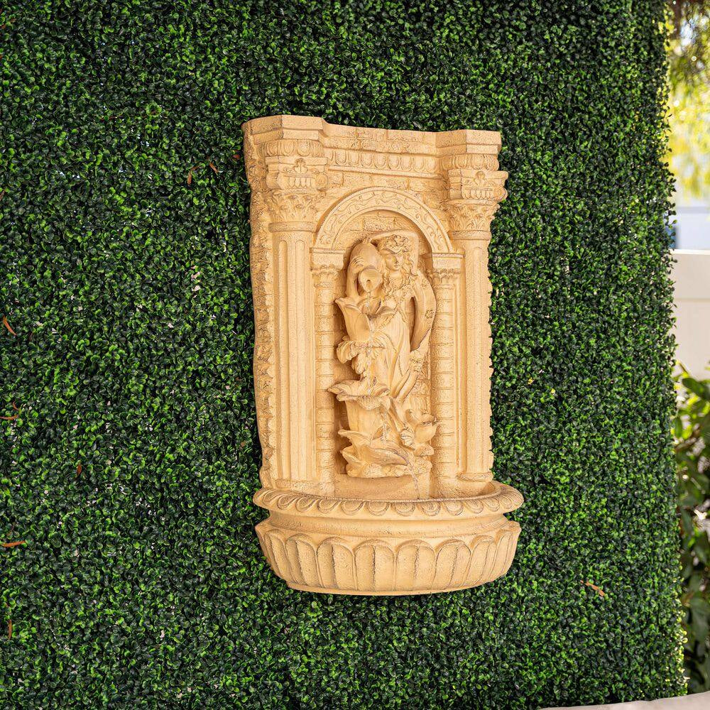 XBrand 30.3" Solar Waterfall Pot Fountain, Tall Brown Maiden Holding Pot Wall Fountain, Outdoor Water Fountain, Polyresin