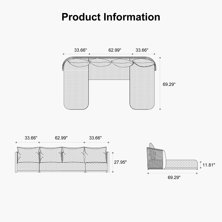 PURPLE LEAF Hailar U-Shaped Patio Conversation Set with Genuine Teak Cushions and Pillows Olefin Rope Backrest Outdoor Couch Sets for Porch Garden