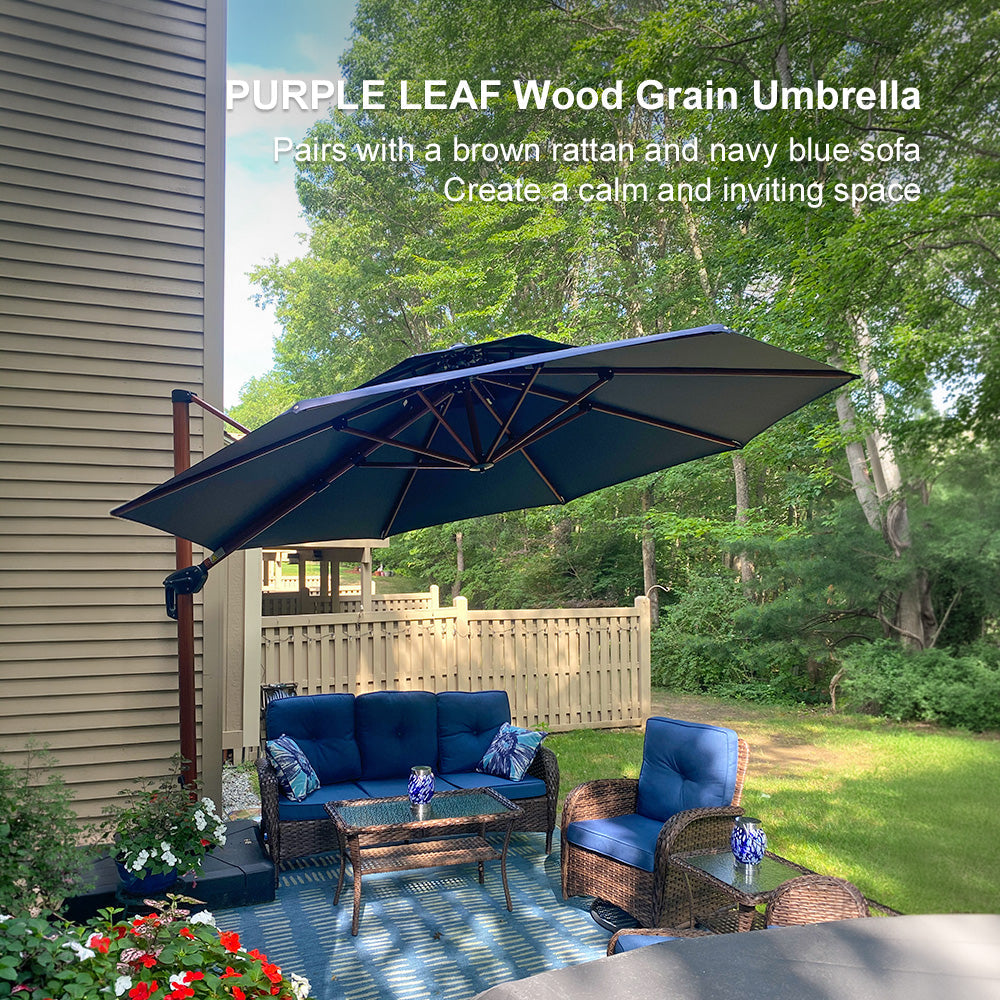 PURPLE LEAF Double Top 10 / 11 / 12 / 13 ft Round Aluminum Patio Umbrella in Wood Color