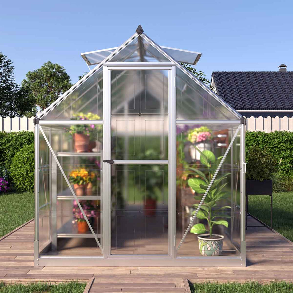 6' x 12' Crystal Clear Greenhouse, Aluminum Frame, Integrated Gutter System, Roof Vents, TMG-GH612