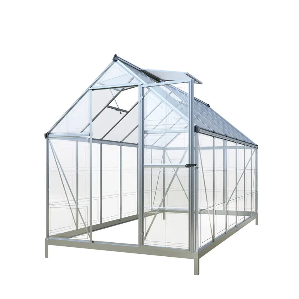 6' x 12' Crystal Clear Greenhouse, Aluminum Frame, Integrated Gutter System, Roof Vents, TMG-GH612