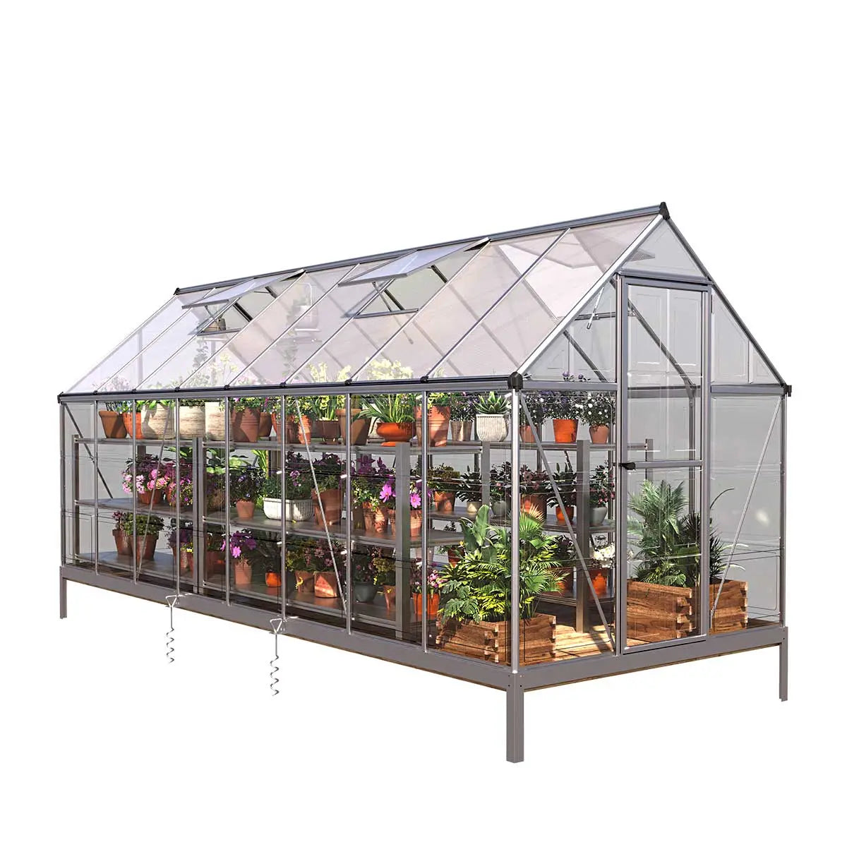 6' x 16' Crystal Clear Greenhouse, Aluminum Frame, Integrated Gutter System, Roof Vents, TMG-GH616