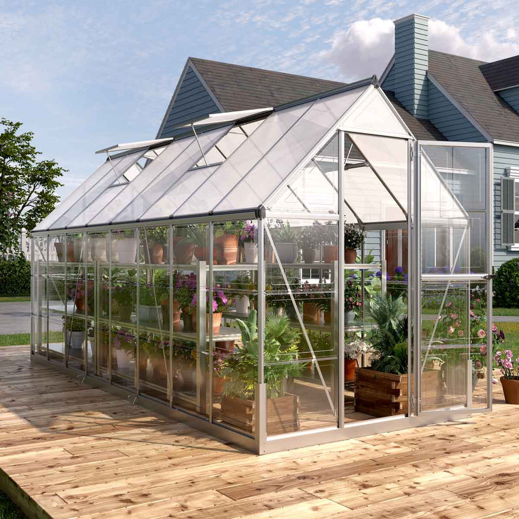 6' x 16' Crystal Clear Greenhouse, Aluminum Frame, Integrated Gutter System, Roof Vents, TMG-GH616
