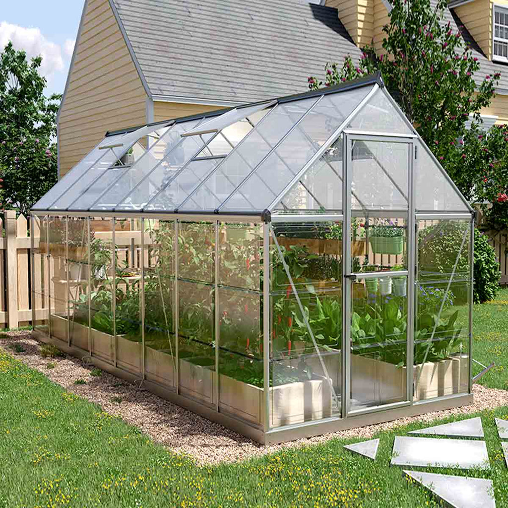 6' x 16' Crystal Clear Greenhouse, Aluminum Frame, Integrated Gutter System, Roof Vents, TMG-GH616