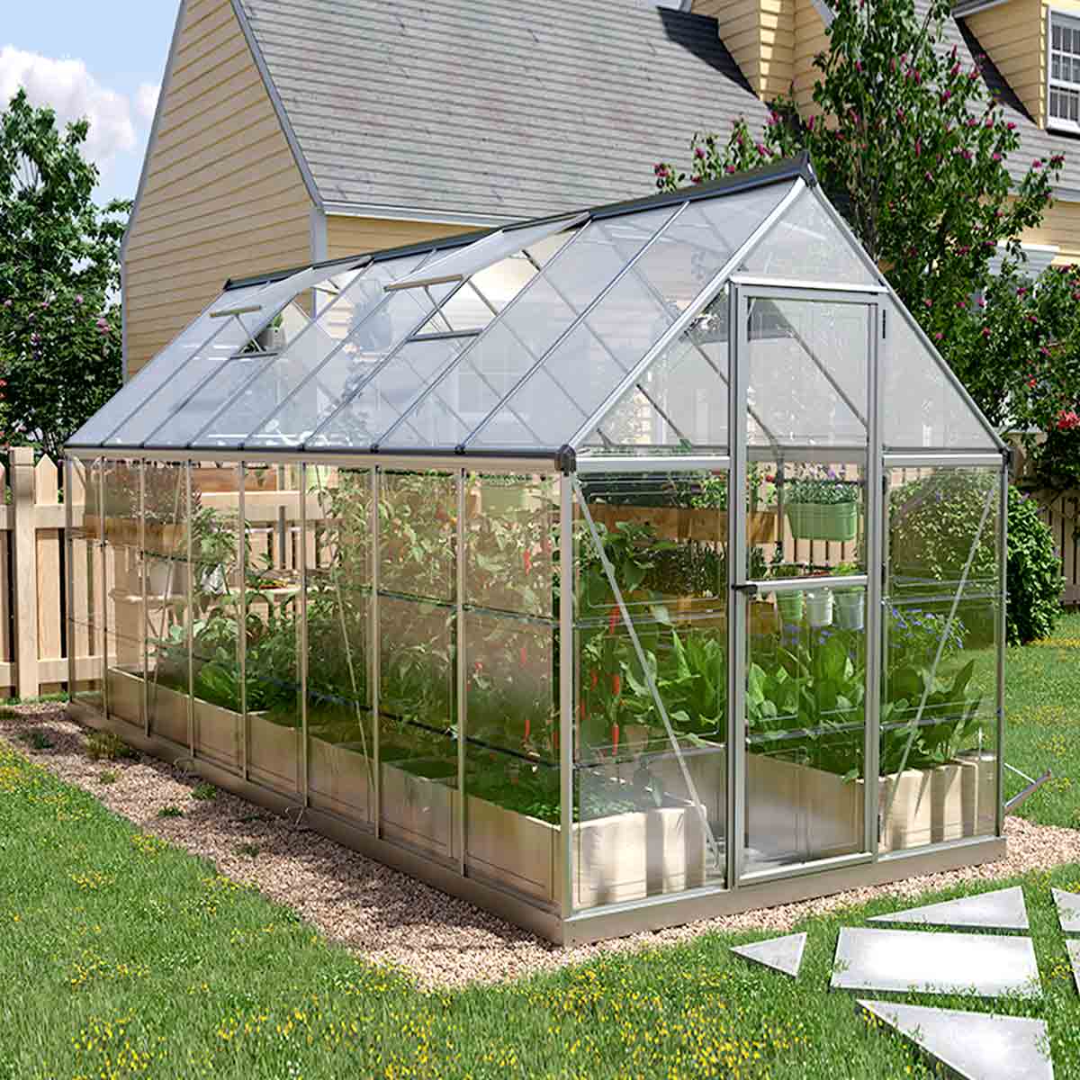 6' x 16' Crystal Clear Greenhouse, Aluminum Frame, Integrated Gutter System, Roof Vents, TMG-GH616