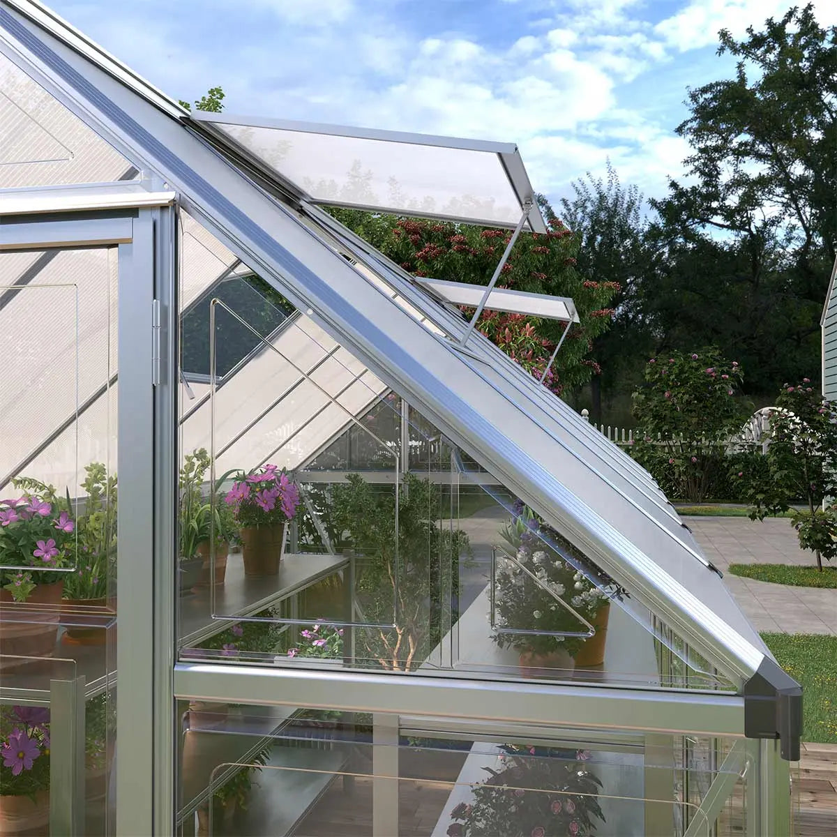 6' x 16' Crystal Clear Greenhouse, Aluminum Frame, Integrated Gutter System, Roof Vents, TMG-GH616