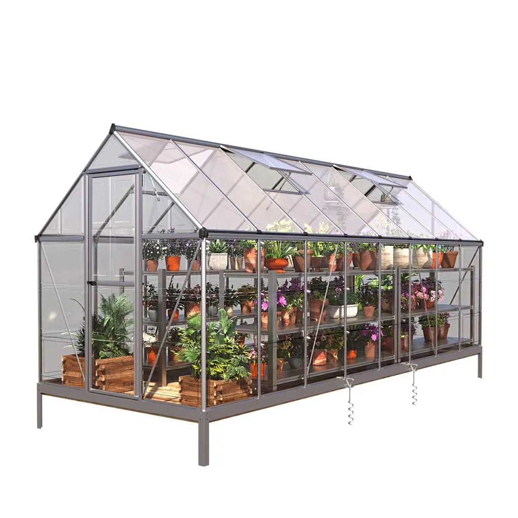 6' x 16' Crystal Clear Greenhouse, Aluminum Frame, Integrated Gutter System, Roof Vents, TMG-GH616