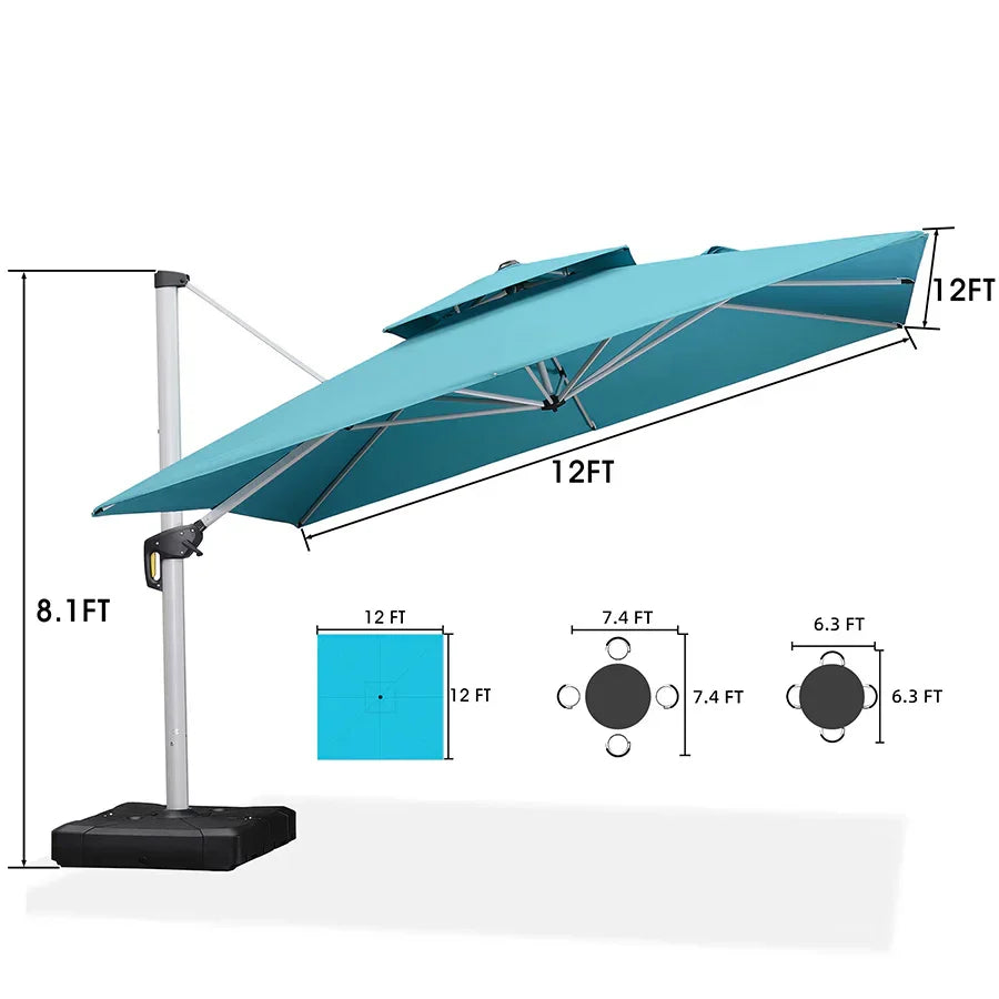 PURPLE LEAF – Grand parasol déporté carré de terrasse avec base pour jardin, piscine et porche