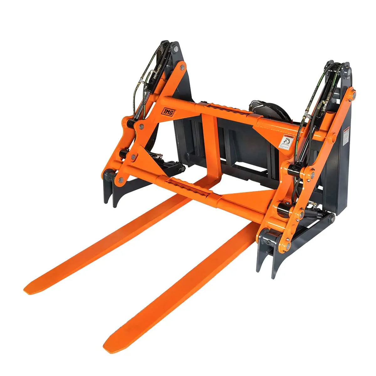 60" Four-Cylinder Pallet Fork Pipe Grapple, 6200-lb Lift Capacity, ITA Class III Forged Tines, Skid Steer Mount, TMG-SPG60