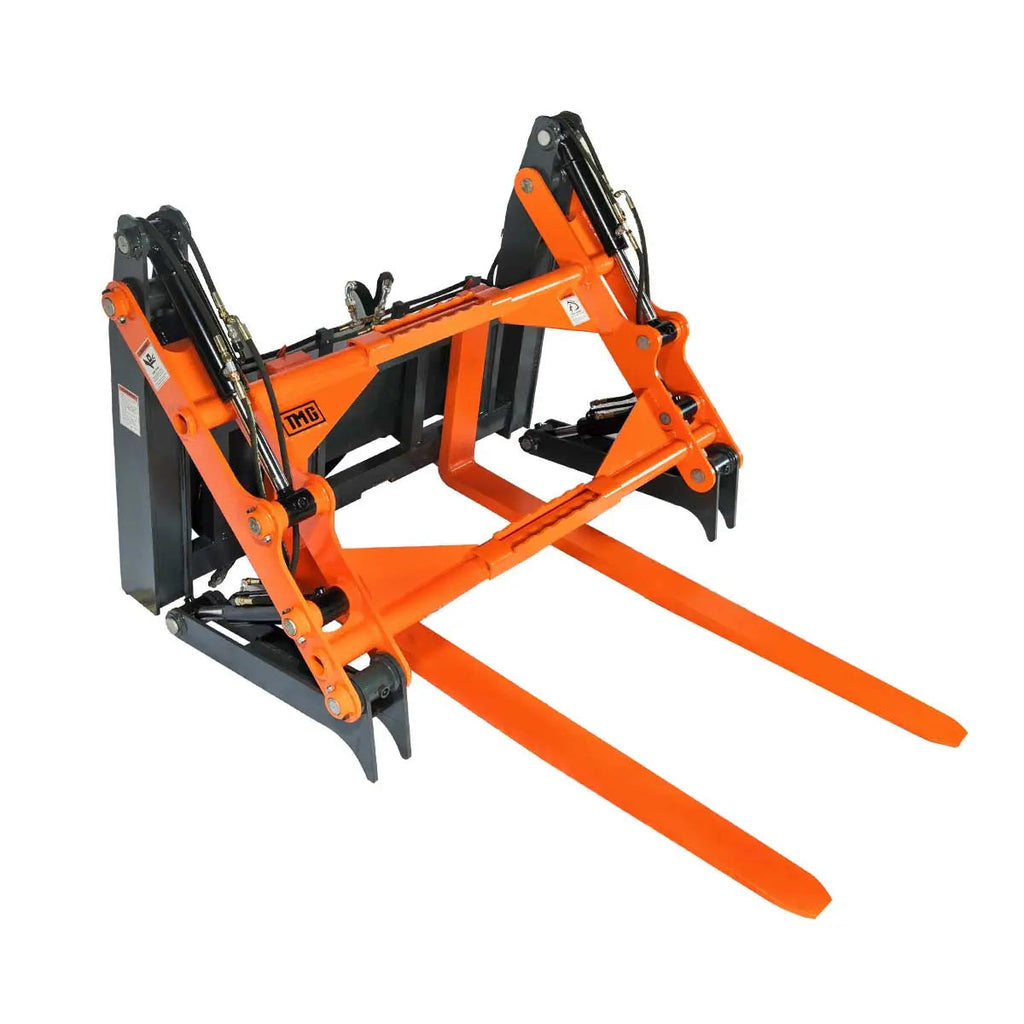 60" Four-Cylinder Pallet Fork Pipe Grapple, 6200-lb Lift Capacity, ITA Class III Forged Tines, Skid Steer Mount, TMG-SPG60