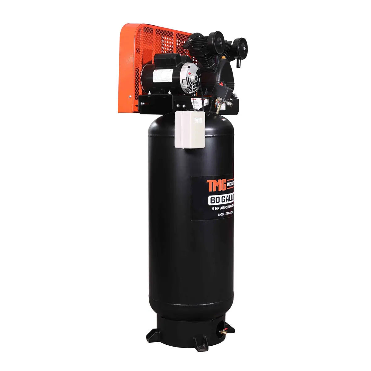 60 Gallon 5 HP Stationary Electric Air Compressor, 5 Min Fill Time, 230V Induction Motor, Vertical Tank, TMG-ACE65