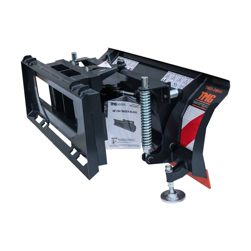 60" Skid Steer Dozer Blade/Snow Pusher, 30° Left & Right, Bolt-On Cutting Edge, Adjustable Skid Shoes, Universal Quick Mount, TMG-DB60