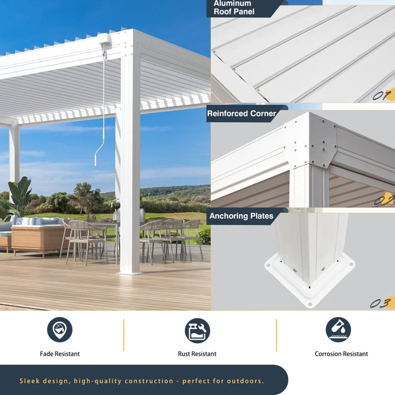 Erommy Aluminum Louvered Pergola, Outdoor Pergola with Adjustable Louvered Roof