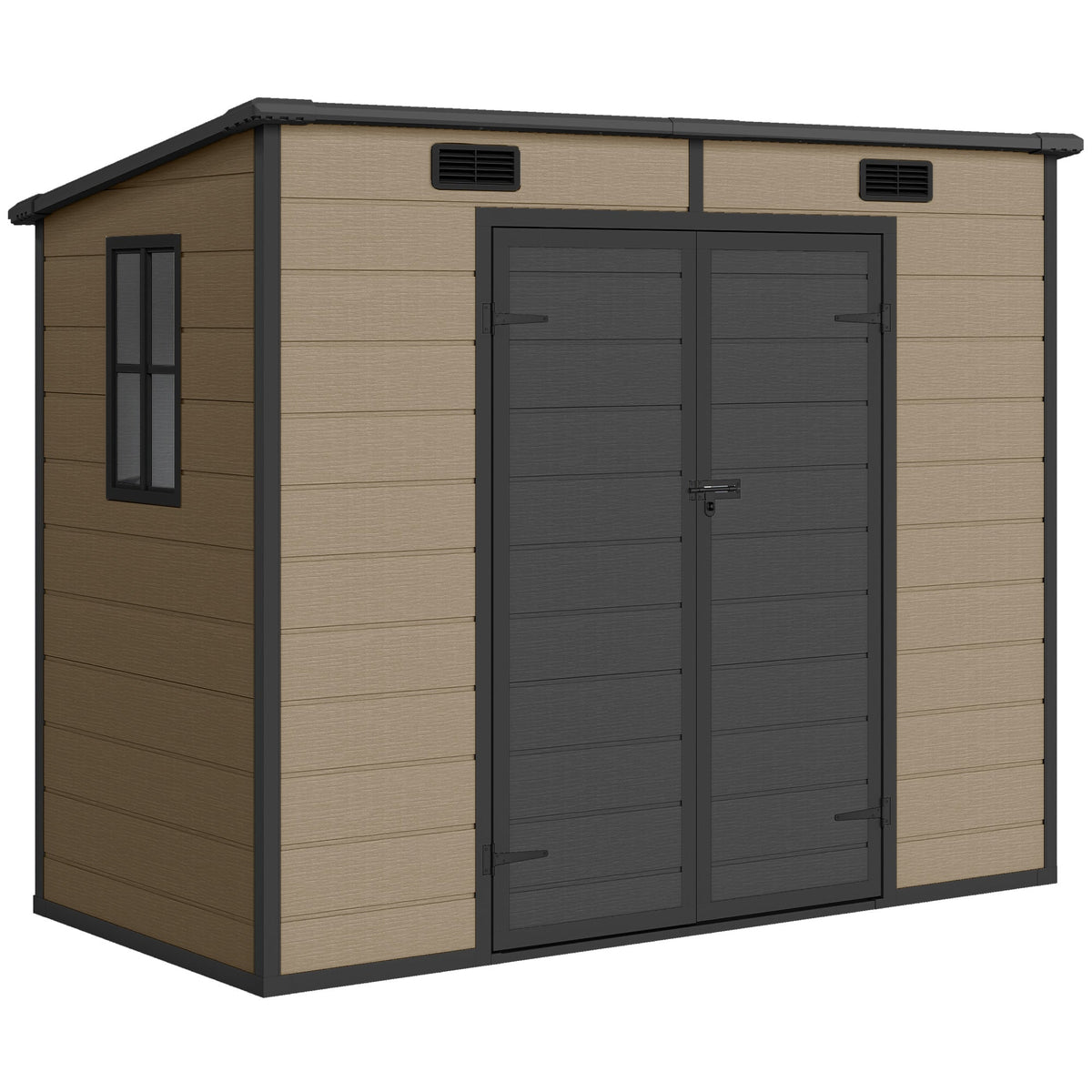 EverBase 8' x 4' Outdoor Storage Shed with Window, Lockable Doors and Vents, Light Brown