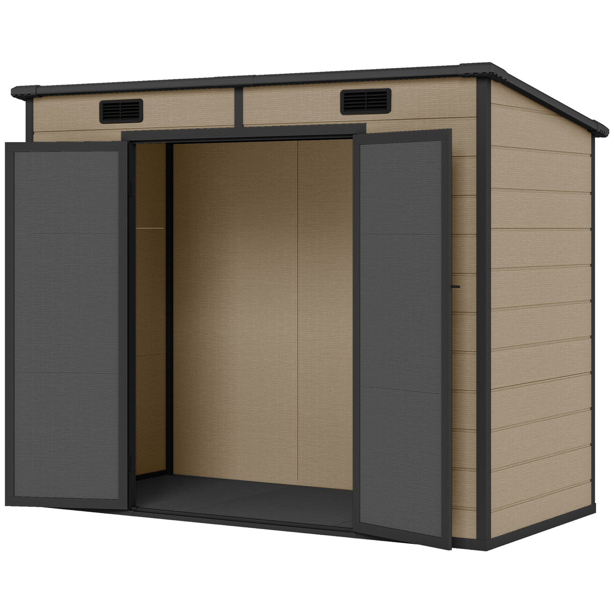 EverBase 8' x 4' Outdoor Storage Shed with Window, Lockable Doors and Vents, Light Brown