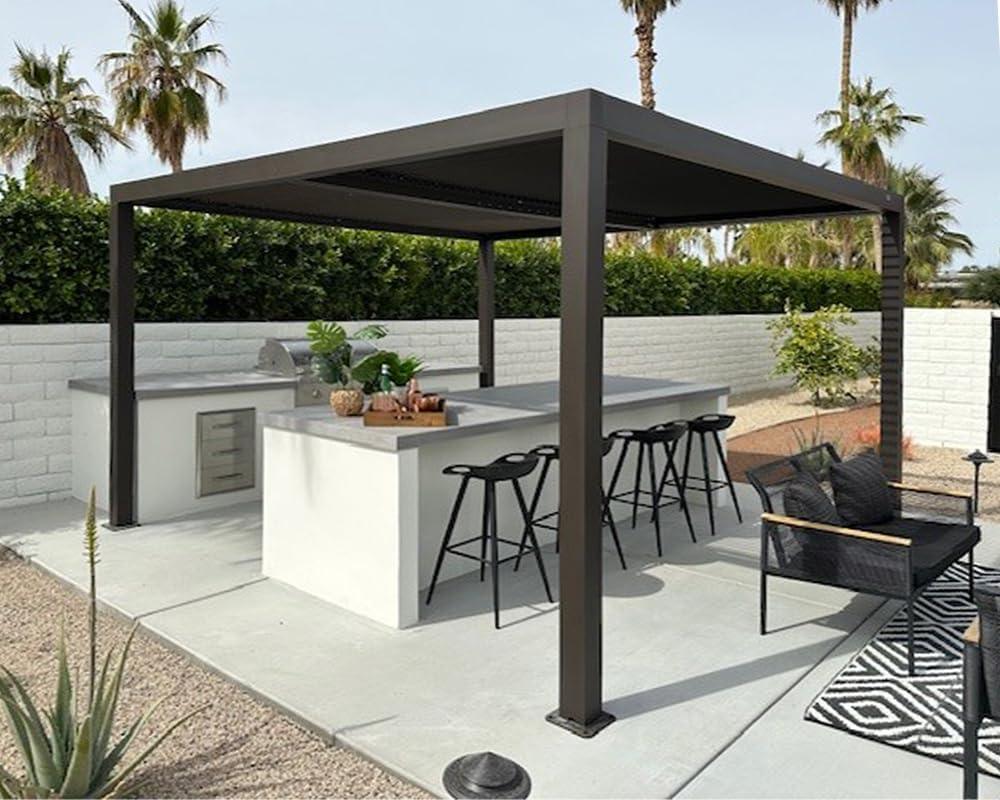 PURPLE LEAF Athena Outdoor Louvered Pergola Adjustable Metal Roof Bronze Hardtop Gazebo Patio Pavilion