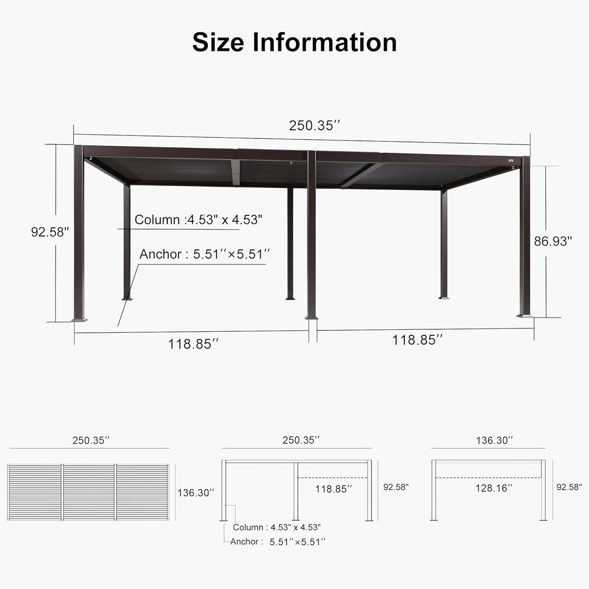 PURPLE LEAF Caesar Louvered Pergola Outdoor Adjustable Roof Modern Patio Aluminum Pergola for Deck Backyard Garden Hardtop Gazebo Bronze