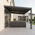 PURPLE LEAF Caesar Wall Mounted Louvered Pergola with LED String Lights, All-Aluminum Patio Cover with Adjustable Roof, Hidden Gutter Drainage, Lean-to Pergola for Deck, Backyard, Porch, Dark Gray