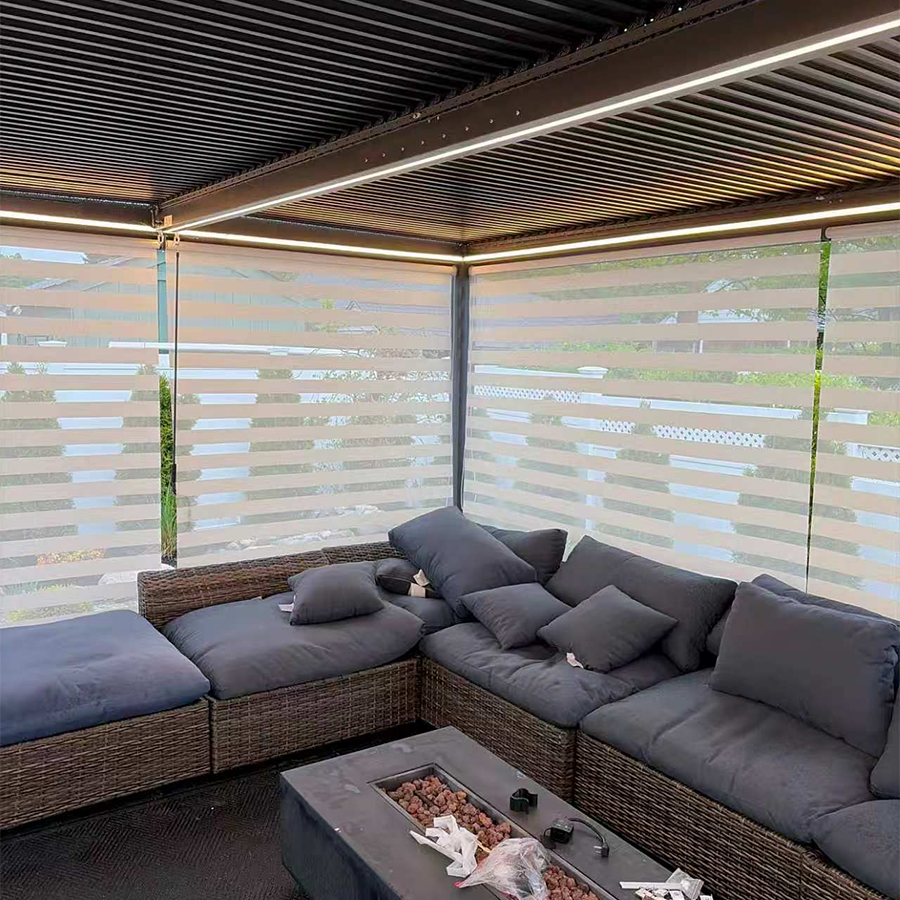 PURPLE LEAF Athena Louvered Pergola Bronze Outdoor Aluminum Pergola with Roller Blind Adjustable Gazebo for Patio Deck Garden