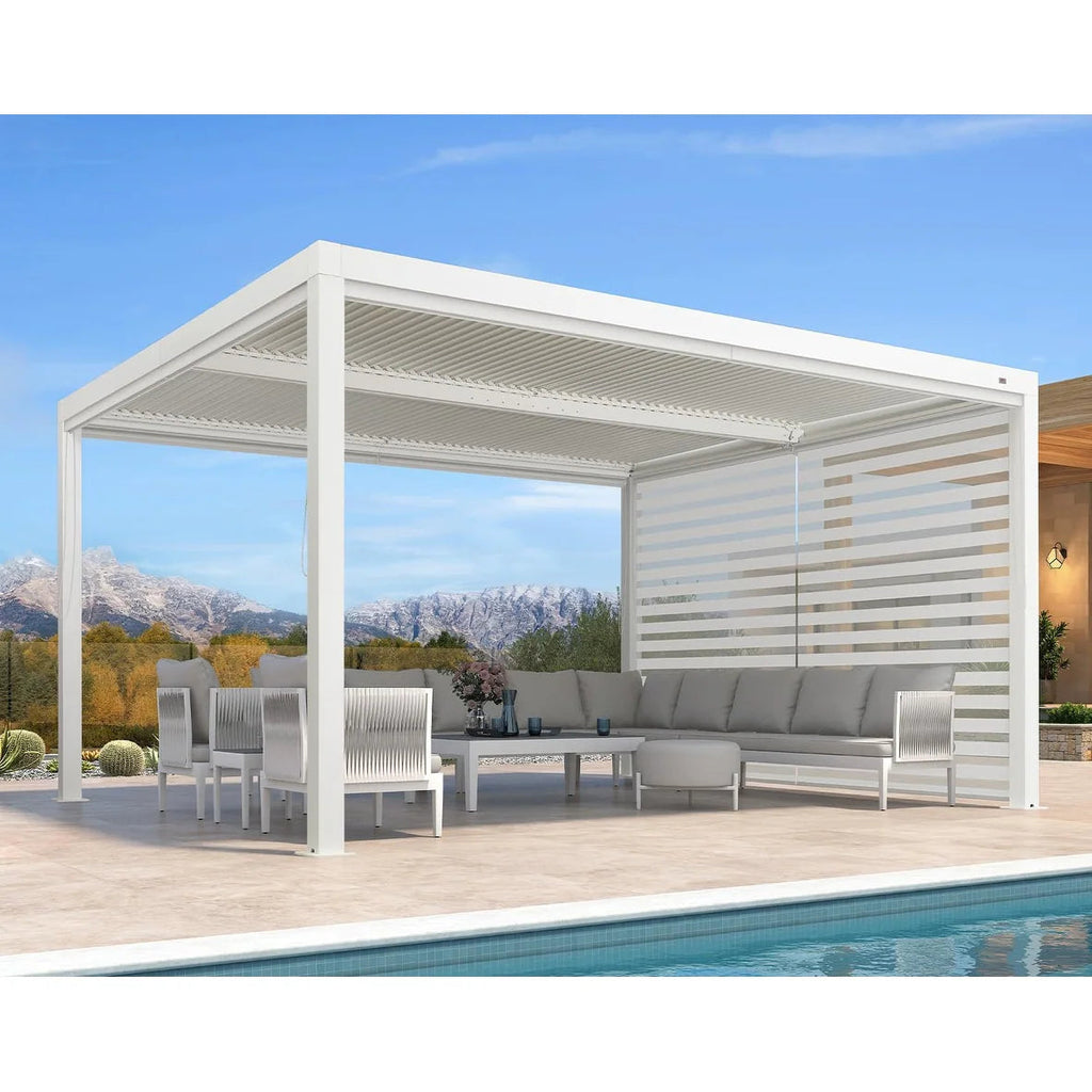 Hanso Home Louvered Pergola Modern White Pergola with Adjustable Roof for Deck Backyard Garden