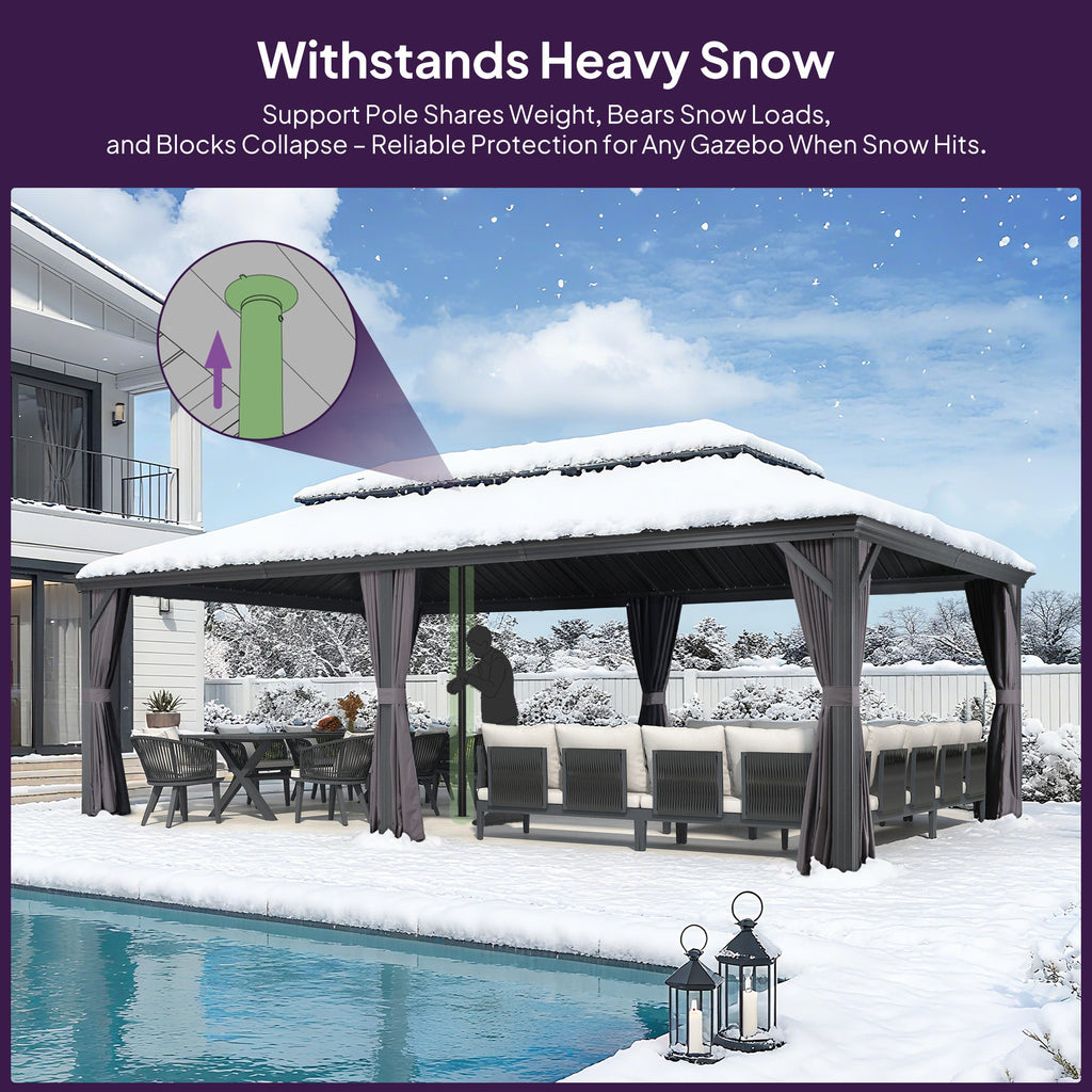 PURPLE LEAF Hardtop Gazebo Featuring Galvanized Steel Double Roof and Bronze Aluminum Frame with Curtains Netting and Reinforcement Support Rods