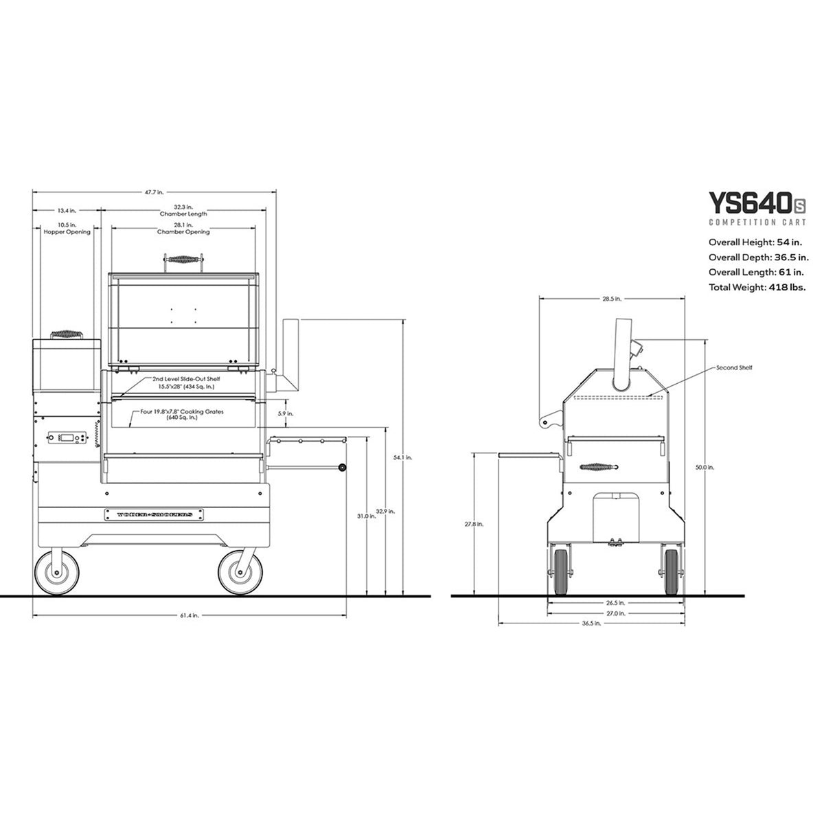 Yoder Smokers YS640s Pellet Grill on Competition Cart (Orange) + T-Stat Door Kit & Stainless Side Shelves