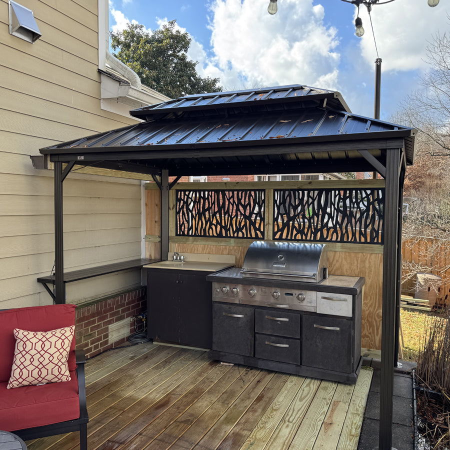 PURPLE LEAF Hardtop Grill Gazebo for Patio Bronze Permanent Metal Roof Outside Sun Shade Outdoor BBQ Canopy