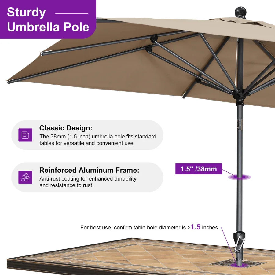 PURPLE LEAF Crank and Tilt Rectangular Outdoor Patio Market Umbrella with Base