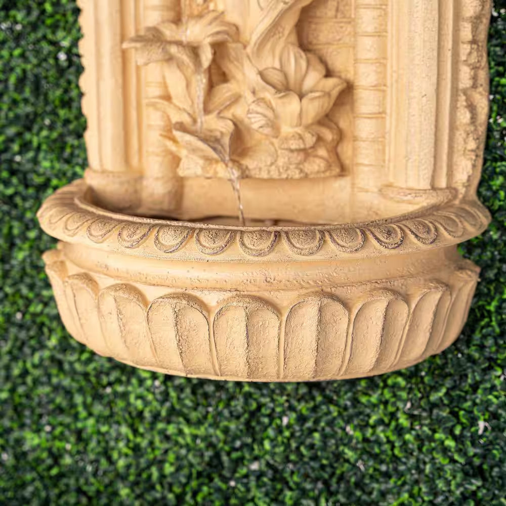 XBrand 30.3" Solar Waterfall Pot Fountain, Tall Brown Maiden Holding Pot Wall Fountain, Outdoor Water Fountain, Polyresin
