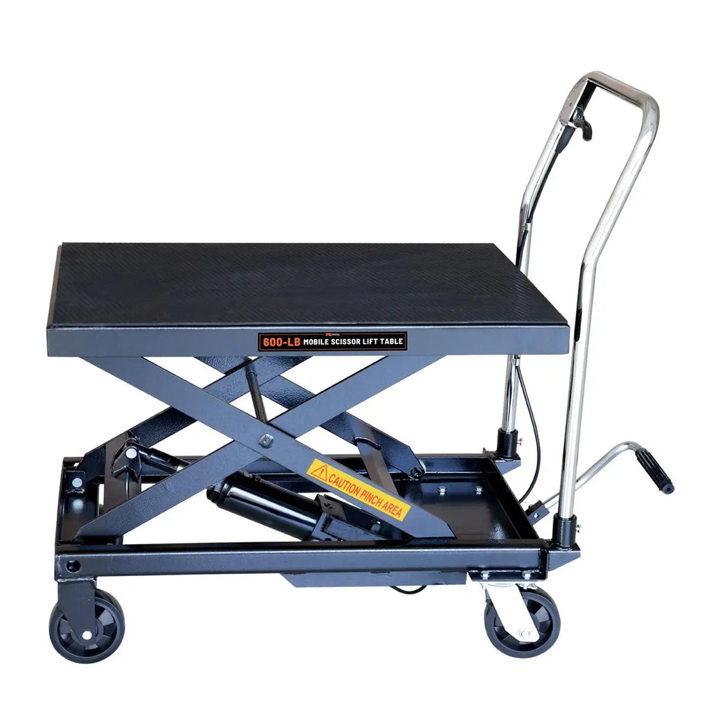 660-lb Mobile Scissor Lift Table, 30" Lifting Height, Foot Pedal Operation, Rubber Padded Tabletop, TMG-ALS03 (Discontinued – No Longer Available)
