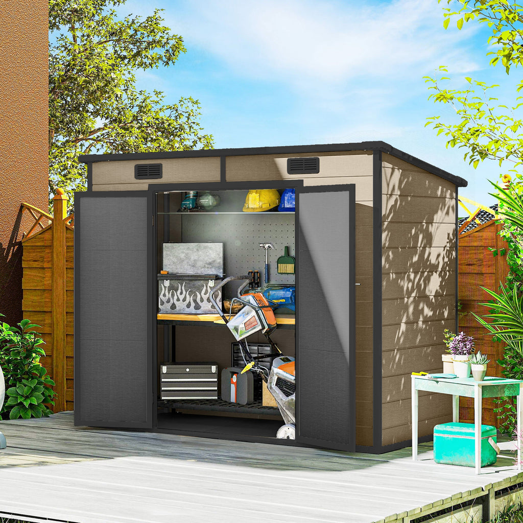 EverBase 8' x 4' Outdoor Storage Shed with Window, Lockable Doors and Vents, Light Brown