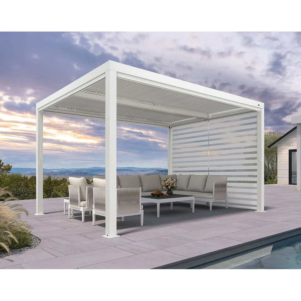 Hanso Home Louvered Pergola Modern White Pergola with Adjustable Roof for Deck Backyard Garden