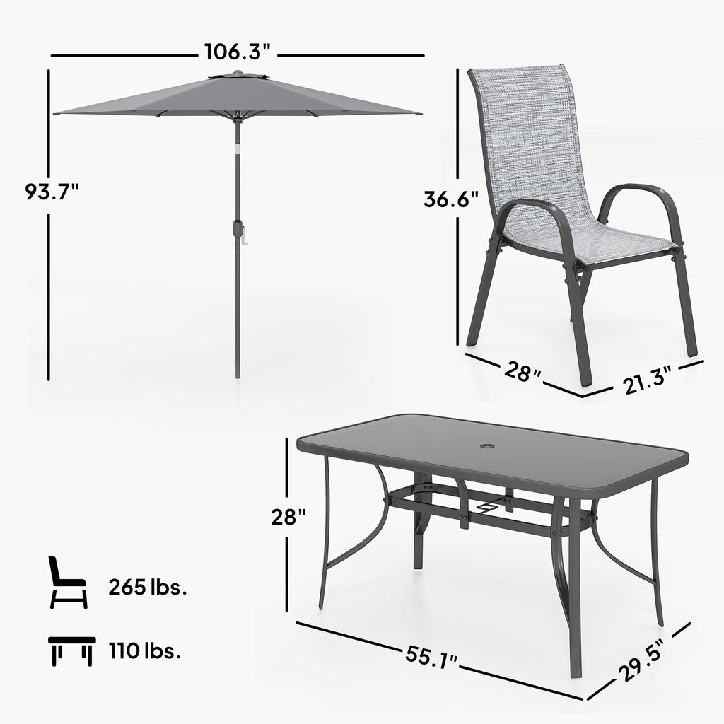8-Piece Patio Dining Set with 9 Ft Umbrella, Mixed Gray