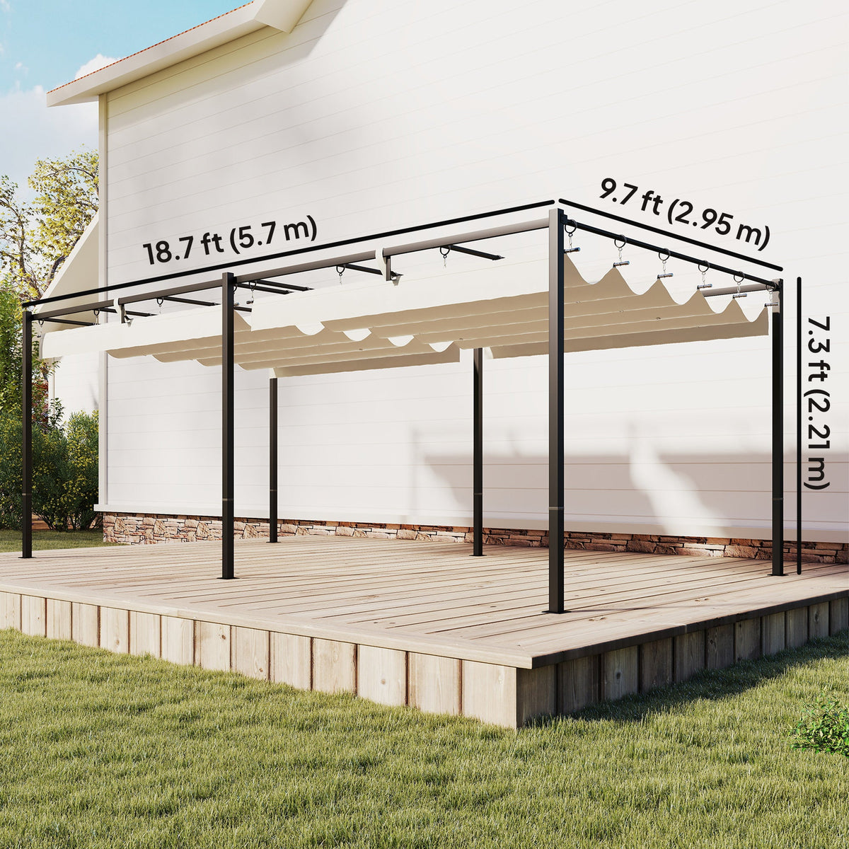 19' x 10' Pergola with Retractable Canopy, Cream White
