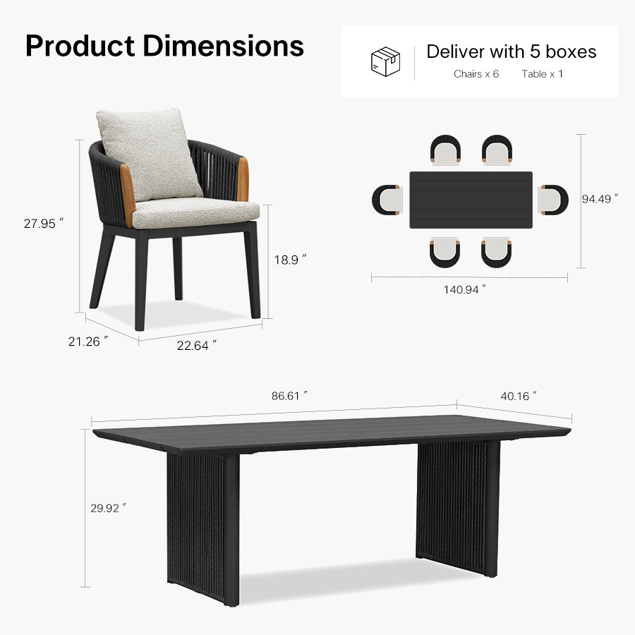 PURPLE LEAF Hailar Outdoor Dining Set for Family, Aluminum Outdoor Patio Table and Chairs Set with Olefin Cushions, Patio Furniture Set for Garden or Deck