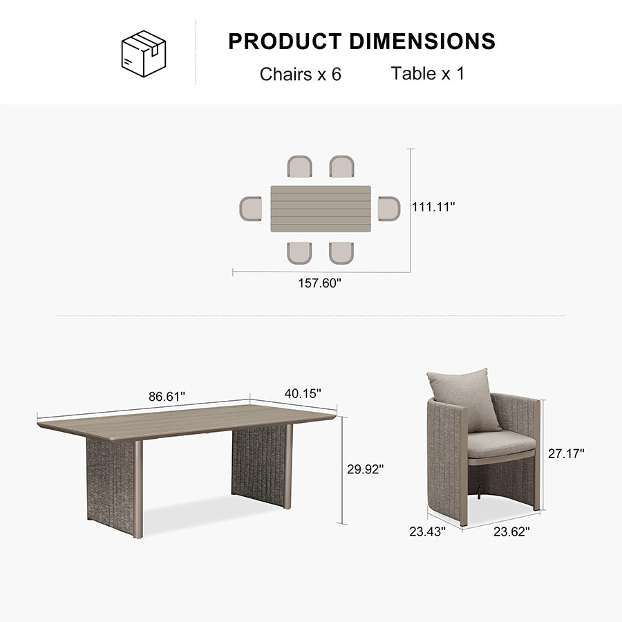 PURPLE LEAF Sanori Patio Dining Set Modern Large Weather-Resistant Table and Aluminum Chairs with Cushions for Garden Beige