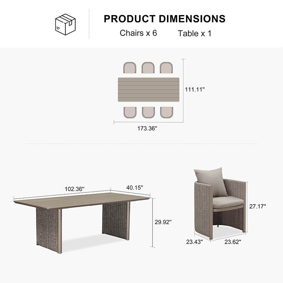 PURPLE LEAF Sanori Patio Dining Set Modern Large Weather-Resistant Table and Aluminum Chairs with Cushions for Garden Beige
