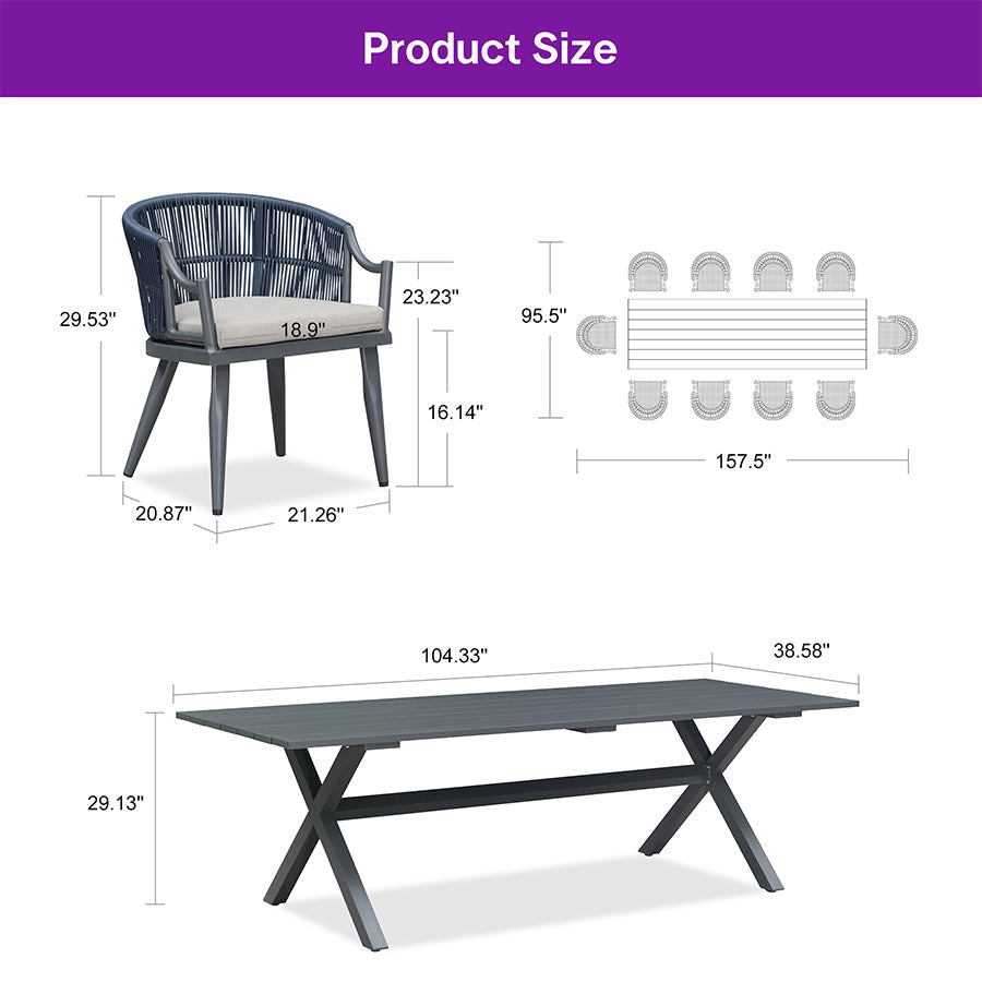 PURPLE LEAF Outdoor Dining Set All Weather Wicker Patio Dining Set with Rectangular Aluminum Table and Modern Armrest Dining Chairs for Garden Deck Backyard Kitchen